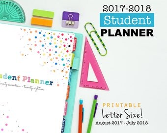 2017-2018 Student Planner, Printable Inserts, Planner Pages - Dated August 2017 - July 2018, Agenda, School Planner, Academic Year