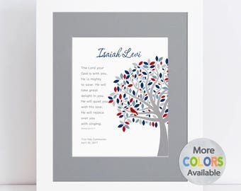 Boy Baptism Gift w Bible Verse, Personalized Christening Gift, Dedication Gift, Tree PRINT, Zephaniah 3:17 Lord is with you, Unique Gift