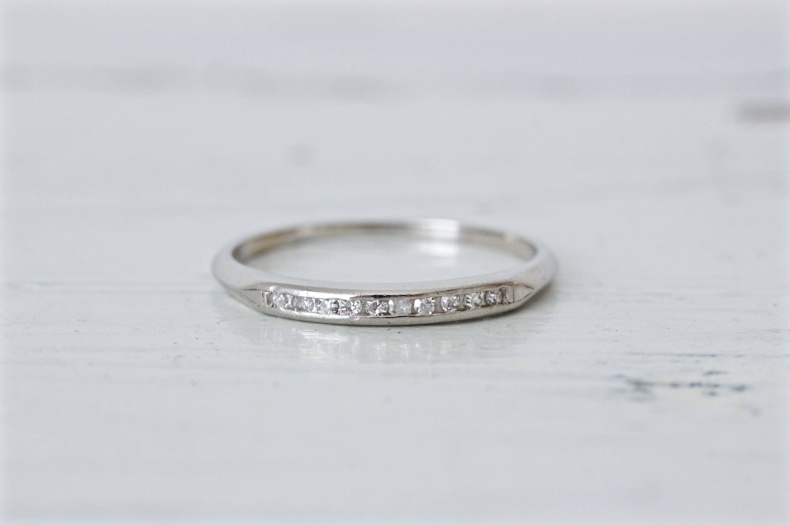  Thin  Platinum  Band Vintage Diamond Wedding  Ring  1950s Ring 