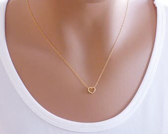 14K Gold filled Heart Necklace, Open Heart Necklace ,Gold Open Heart Necklace, Heart Necklace Gold, Tiny Heart Necklace ,heart gold, ,Heart