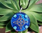 Orgone Pendant - Turquoise - Witch's Knot - Crystal Healing Jewellery and New Age Gift - Resin and Gemstones - Large