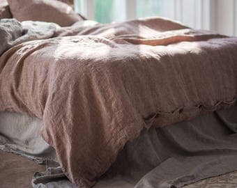 Linen DUVET COVER or SET + 2 pillowslips Stone Washed Seamless Rose brown linen duvet cover King Full Double Queen linen bedding 100% flax