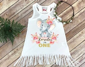 First Birthday, Elephant Theme, Birthday Dress, 1st Birthday, Personalized Birthday Dress, Girl Birthday, Birthday Shirt, Best Seller