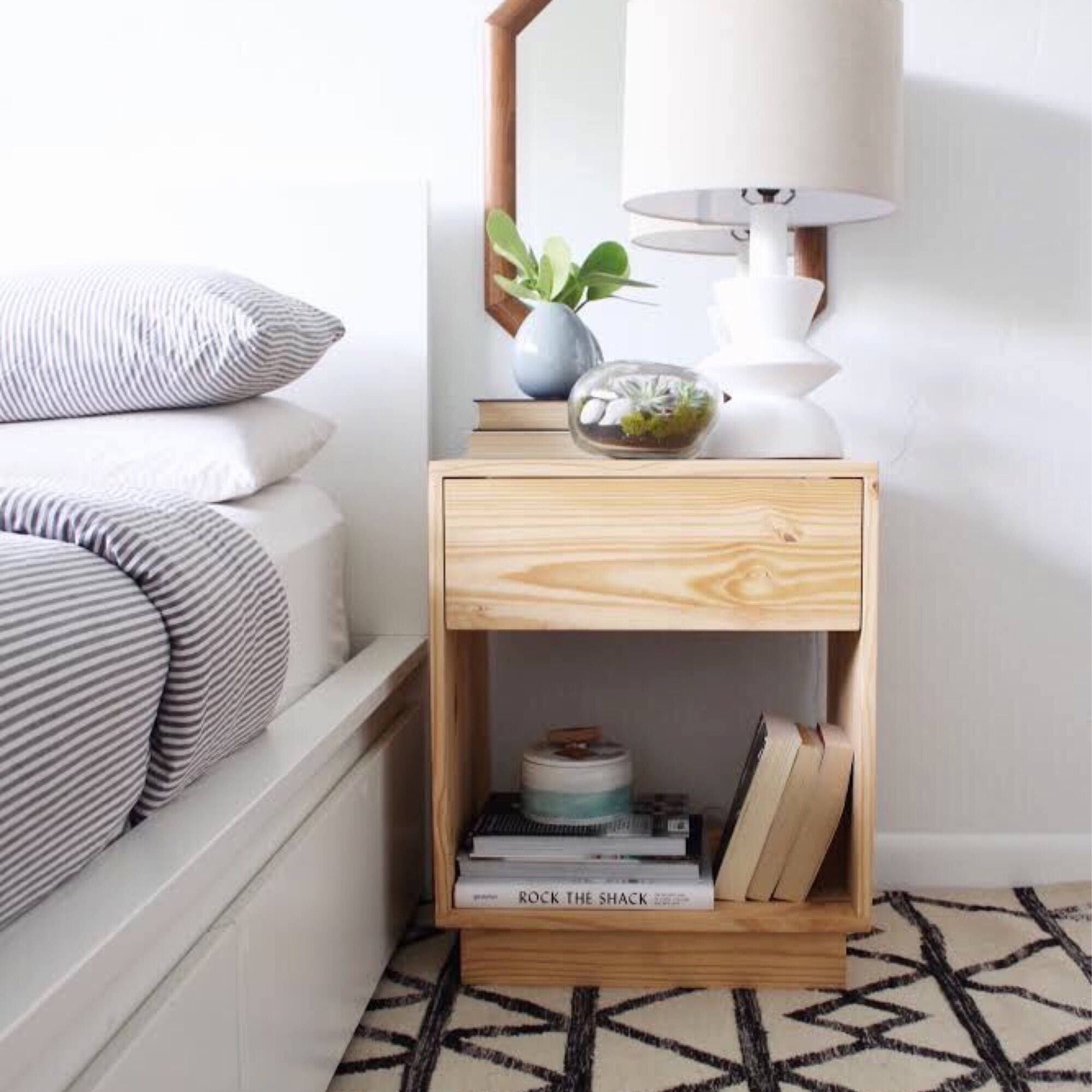 Pair of Handcrafted wood nightstands modern bedside table