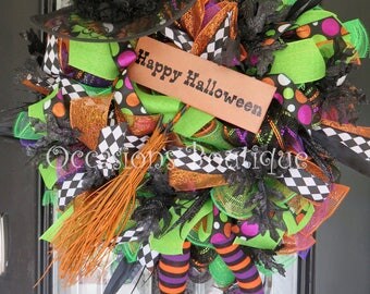 Wicked Witch Halloween Wreath, Halloween Decoration, Door Hanger, Wreath for Door, Front Door Wreaths, Witch, RAZ
