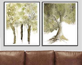 Set Of Two Prints Tree Art Olive Green Artwork Matching Set Of Two Prints Tree Art Olive Green Artwork Matching