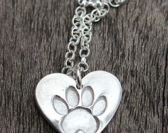 Pawprint heart pendant, silver pawprint heart, pet memory jewelry, pet pawprint, cat remembrance, dog remembrance, pet loss jewelry