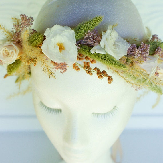 Dried and preserved flower halo, flower crown, fall flowers, hair flowers, wedding flowers, rustic wedding, boho bride, garden, flower girl