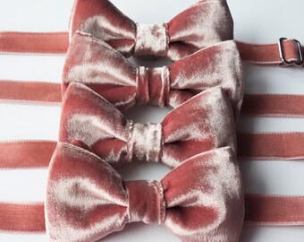 Blush Velvet Silk Bow Tie - Dusty Pink, Dusty Rose, Rose Quartz, Rose Gold - Silk Velvet Bow Tie - Groomsmen Bow Ties - Wedding Bowtie