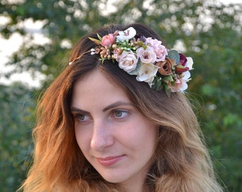 Wedding/flower/crown Bridal flower halo Ivory Wedding flower headband Wedding flower fascinator Beige flower crown Ivory flower head wreath