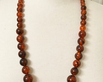 Vintage Amber Lucite Large Graduated Bead Necklace