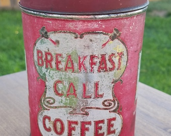 Coffee Tin, Breakfast Call, Coffee Tin, 1 lb., Pantry, SAGE Tin, Coffee Tin, Collector's, Coffee Tin, Vintage Tin,, Antique Tin, Old Tin