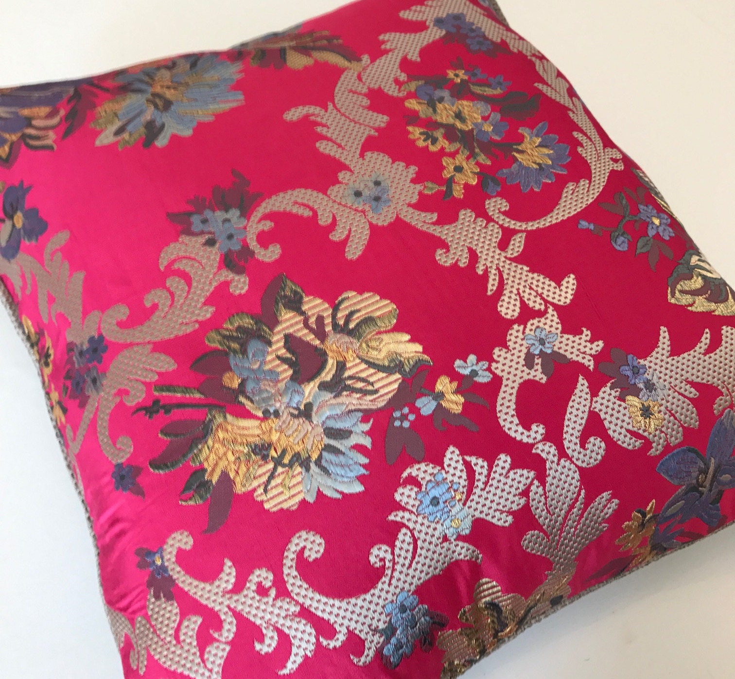 Handmade Cushion Vintage Spanish Fabric Hot pink