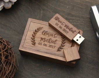 1 Walnut Wood USB Box & USB Flash Drive Set- Custom Engraving Included