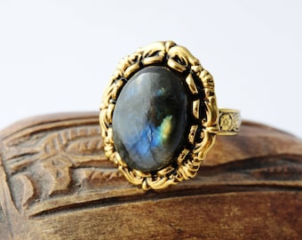 Gemstone Ring Statement Jewelry Labradorite Jewelry Labradorite Ring Adjustable Ring Mystic Ring Mystic Crystal Ring Gold Vintage Ring