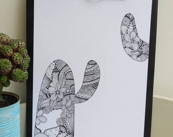 Deco di poster illustrazione zentangle - bianco e nero cactus - scandinavo poster - scandinavo