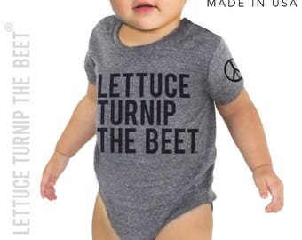 lettuce turnip the beet ® trademark brand OFFICIAL SITE - gray heather bodysuit - seen in Pregnancy and Newborn magazine - funny baby gift