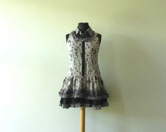 Summer Dress, Tattered Ruffles Dress, Razor Back Tank Top Dress, Upcycled Clothing, Repurposed Cotton Dress, Eco Fashion, Reclaimed, Boho