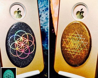 Cellgone Orgonite®~ Orgone for Cell Phone ~ Shungite EMF Radiation Protection ~ Seed / Flower of Life, Sri Yantra, Metatron, Sacred Geometry