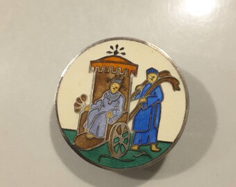 Champleve enamel button (1900's) in Silver.
