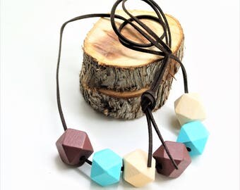 Kit collar, cord suedine brown 1 m, 6 polygons 20 mm brown, soft green, natural