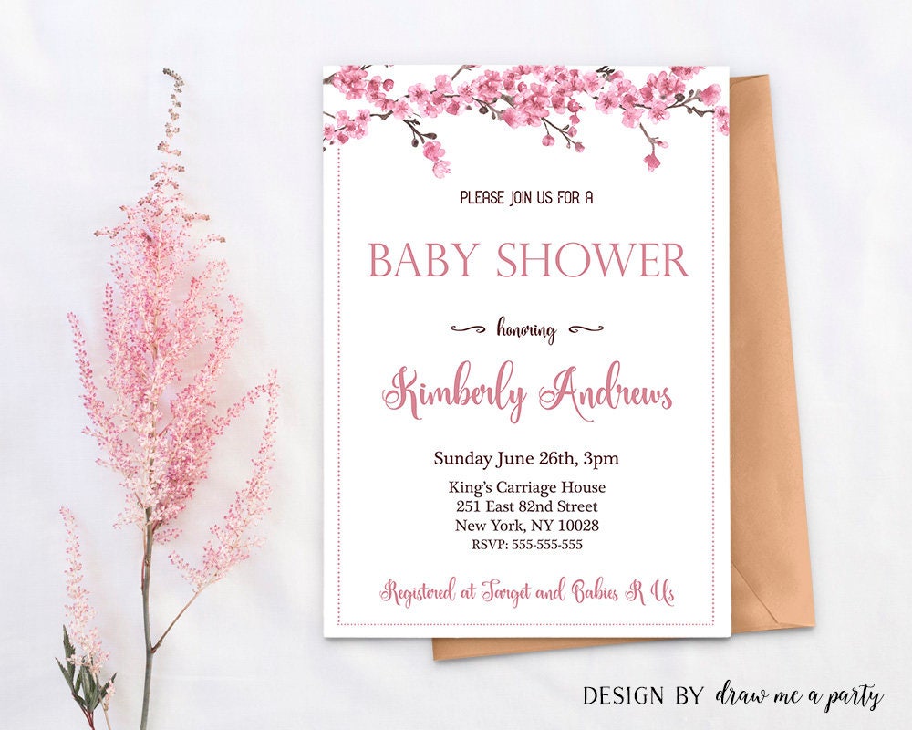 Cherry Blossom Baby Shower Invitation Floral Baby Shower