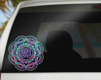 Mandala Monogram Decal - Mandala Pattern Car Decal - Monogram Decal - Preppy Pattern Decal - Laptop Decal - Yeti Decal - Sticker - Boho -