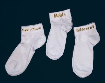 Bridesmaid Gifts - Bride socks - Weddings - Bride - Bridal Shower Gift - Wedding Party- Multiple Color Font Available.