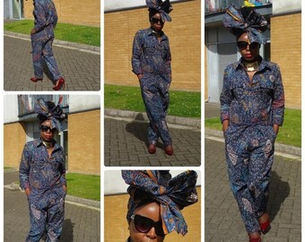 On Sale Towani Long Sleeve African Jumpsuit, Ankara Boilersuit, Ankara Jumpsuit, African Romper, Jumpsuit, Boilersuit Size 8UK/4USA/36EU. R