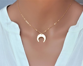 Upside down moon choker - gold horn choker - double horn necklace - double horn choker - Moon Necklace - crescent necklace - white choker