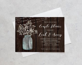 rustic bridal shower invitation baby breath mason jar shower invite printable invitation rustic - Rustic Wedding Shower Invitations rustic bridal shower invitation baby breath mason jar shower invite printable invitation rustic - Rustic Wedding Shower Invitations