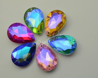 fancy 20x30mm Colour AB Glass beads Strass Stones Tear Drop Jewels Sew On 12pcs Clothes Decorations