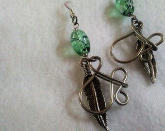 Earrings - Through The Loop - Green Feather - 07-22-2017