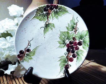 8" Hand Painted Decorative Plate with Grape Theme Hand Painted