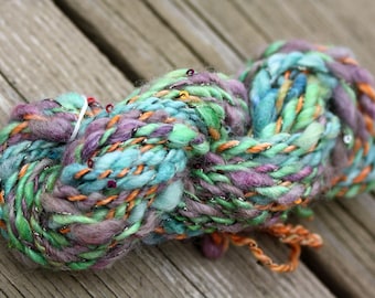 Handspun Mini Art Yarn - Merino, Border Leicester, Bamboo - Orange, Green, Purple, Blue, Black - Gouldian Finch