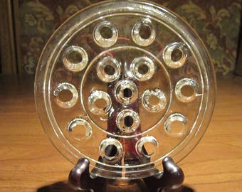 Clear Glass 16 Hole Flower Frog Vintage 1940's Flower Arranging Home Table Decor Collectible Glass - Col0363