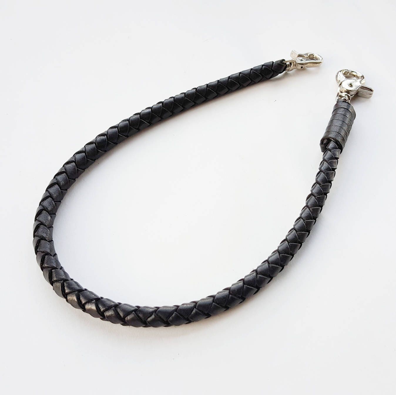 Leather Black Braided Wallet Chain Mens Leather Wallet Chain