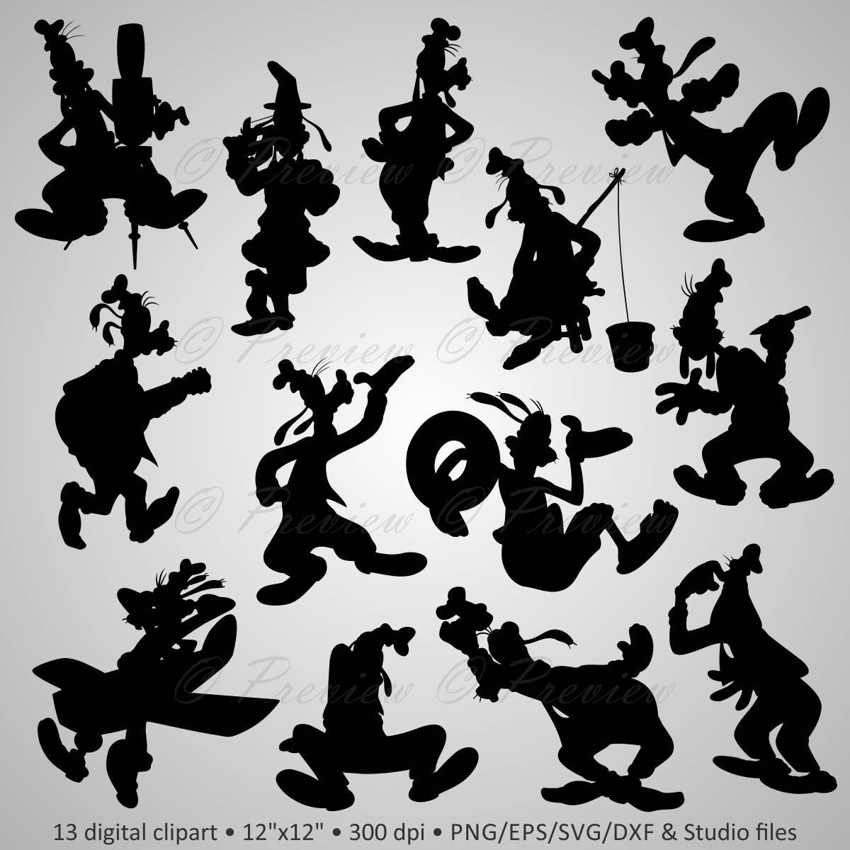 Download Buy 2 Get 1 Free! Digital Clipart Silhouettes "Goofy ...