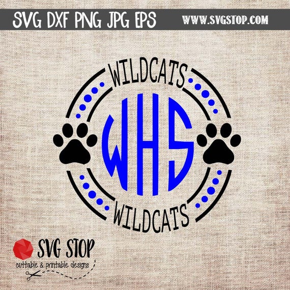 Download Wildcats Paw Monogram Frame SVG DXF PNG Jpg Eps Cut