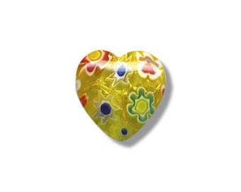 2 hearts 13.5 mm x 13 mm millefiori glass beads