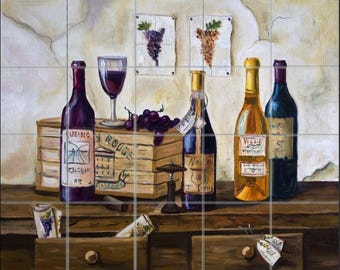 Wine & Grapes Decor 30" x 24" Ceramic Tile Mural Backsplash/Wall Decor', #1146