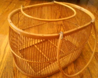 Wicker Basket Planter with handles, 13-1/2" wide by 7-1/2" high