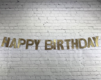 Happy Birthday Banner, Gold Glitter, Party banner, Glitter panner, birthday decor, party decorations