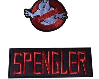Ghostbusters No Ghost With Spengler Red on Black Name Tag Costume Patch Set of 2