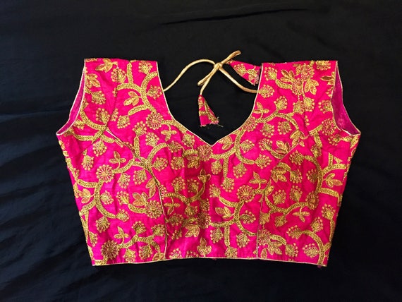 Pink Saree Blouse Readymade Pink Sari Blouse w/ Gold Brocade