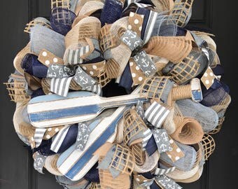 Nautical decor - nautical wreath - summer burlap wreath - lake house decor - beach house decor - nautical - summer door - lake house wreath