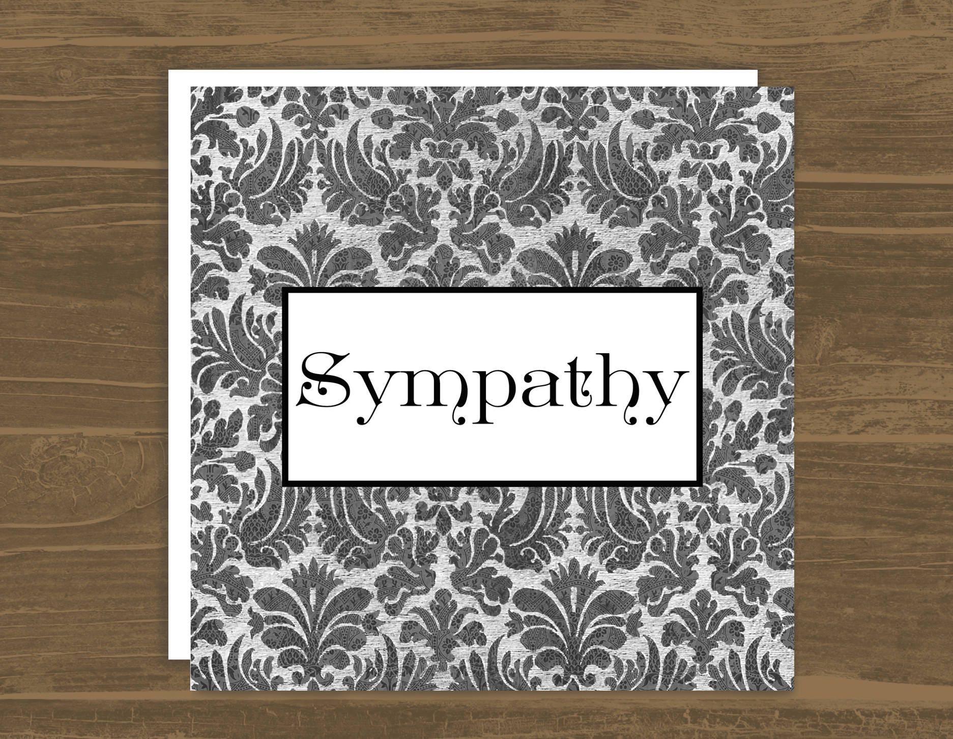 Black and White Damask Sympathy card Victorian style sorry