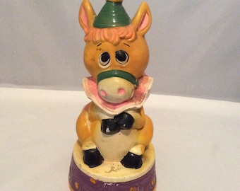 Vintage Kitschy Horse/Donkey Ceramic Coin Bank With Stopper