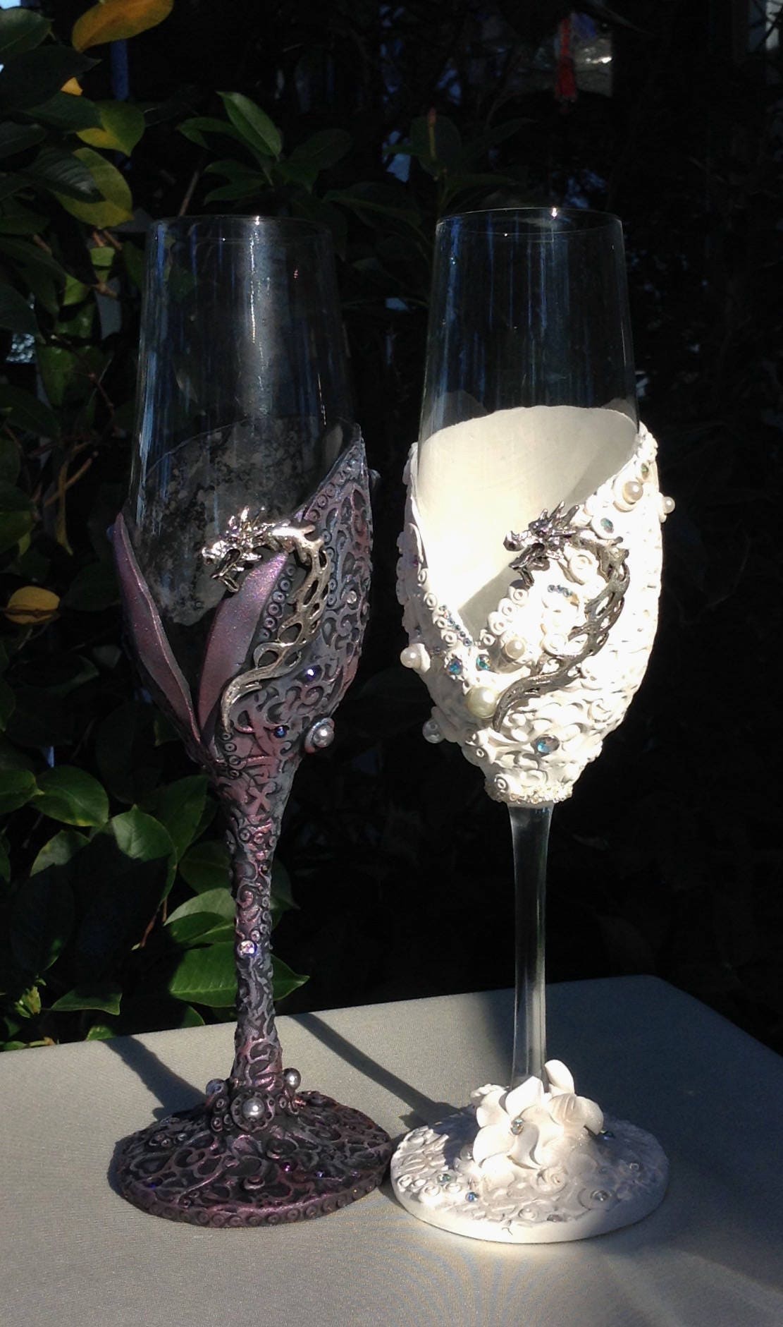 Dragon Wedding Champagne Glasses Bride And Groom Glasses Toasting