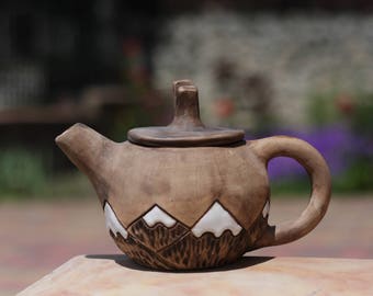 Mountains Teapot Christmas gift|For|hikers Pottery teapot Mountains are calling Hiking gift Camping tea pot Adventure gift Adventure awaits